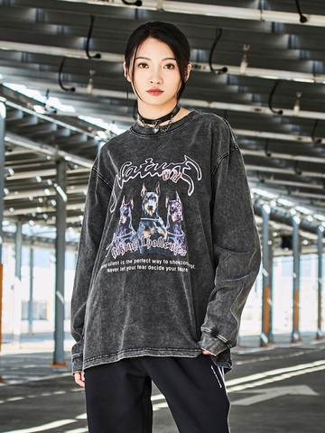 狗狗圖案薄長T上衣