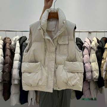 歐洲站寬松短款立領洋氣羽絨馬甲90白鴨絨背心高端秋冬馬夾外套女-Misaki精品