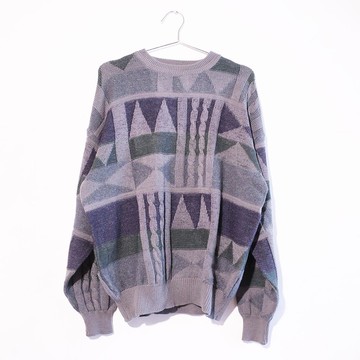 復古毛衣 古著毛衣 古著 毛衣 100% 純羊毛 不規則幾何 R00373