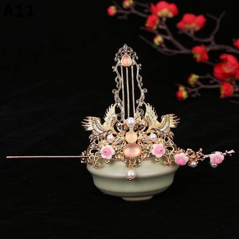 琉璃の鹿オブジェ（高級ペアセット）｜金色の角 × 青緑の宝石風装飾 漢服の髪飾りフルセット真珠のフリンジ髪冠古風髪飾り古装