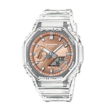 【CASIO 卡西歐】G-SHOCK 閃耀色彩 酷炫半透明雙顯錶款 橘_GA-2100BM-7A5_45.4mm