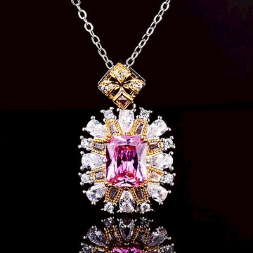 隔日出貨 彩鑽 方鑽 2克拉 黃水晶 黃寶石 粉水晶 項鍊 項鏈 不退色N412