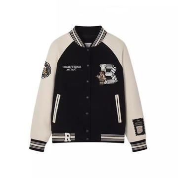 美式復古撞色插肩袖小熊棒球服