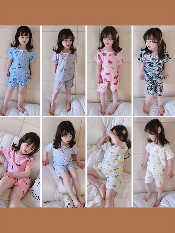 女童家居服套裝 夏季新款 兒童可愛卡通圖案T恤+短褲兩件套1入