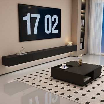新款超薄懸掛電視柜茶幾組合小戶型客廳臥室黑色一體極簡吊柜/電視櫃/懸浮櫃/儲物櫃/收納櫃/置物櫃/掛壁櫃