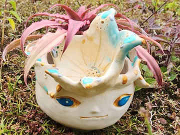 O唯一O花朵皇冠森林精靈*陶製盆器*開幕.新居.升遷.生日.盆栽禮品