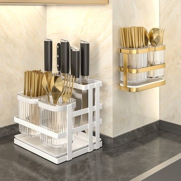 廚房筷子筒家用瀝水透明置物架刀具叉子勺子收納盒筷籠簍桶壁掛式