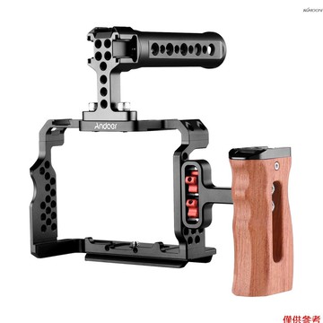 Andoer 鋁合金相機兔籠套裝 含兔籠 提手 木製握柄 適用索尼A7R III/ A7 II/ A7III 黑色