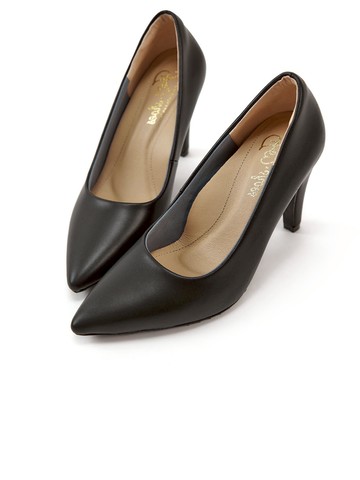 FM SHOES 素面尖頭細跟高跟鞋 黑