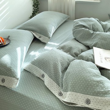 雙層紗四件套純棉100全棉格子被套床單床笠裸睡簡約ins風床上用品