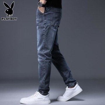花花公子牛仔褲男士修身小腳春季2026年新款休閑彈力百搭長褲子男