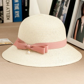 沙灘帽子女夏天韓版出游珍珠草帽蝴蝶結夏季遮陽帽防曬太陽帽圓頂