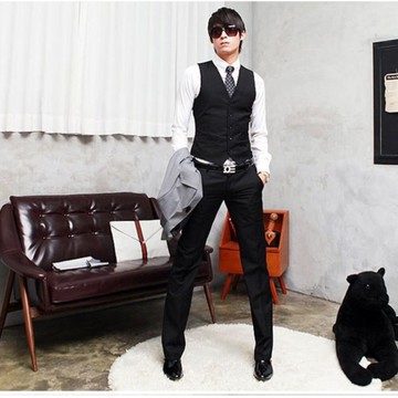 【WEISHTON】 韓版低腰窄版免燙西褲  平面素色黑