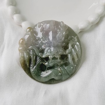 三彩料帶財少年仔正面龍 | 天然緬甸玉A貨翡翠