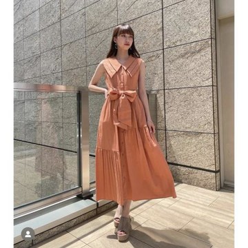 redy 可愛雙層大翻領無袖收腰腰帶連衣裙