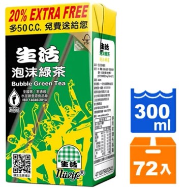 生活 泡沫綠茶 300ml (24入)x3箱【康鄰超市】