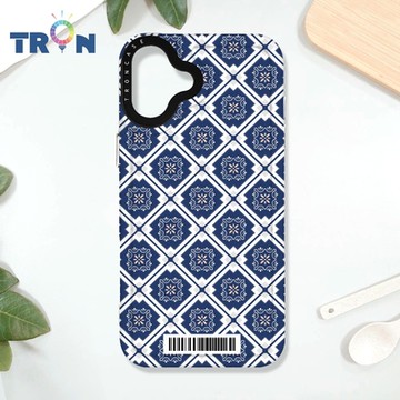 TRON iPhone 16 PLUS 幾何復古花磚C款 防摔太空載具殼 透白 軟硬 手機殼