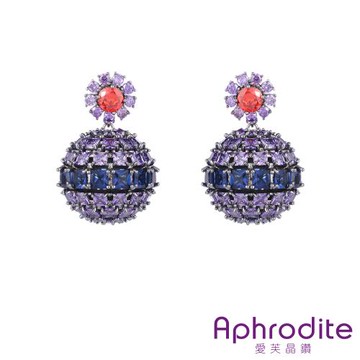 【愛芙晶鑽】華麗重工閃耀彩色鋯石花球造型耳環 重工耳環 花球耳環 (3色任選)