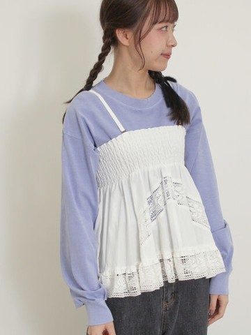 2WAY兩穿縮褶蕾絲荷葉裙襬可拆肩帶背心(0F000555610) - Samansa Mos2