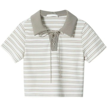 【Plump】150kg內可穿 大尺碼女裝 夏裝 polo領 雙道條紋 寬松 遮肚 短袖襯衫T恤 女生上衣