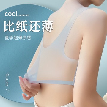 女生內衣無鋼圈 女性內衣 大尺碼內衣 夏季超薄冰絲無痕內衣女大胸顯小無鋼圈防下垂大碼美背文胸背心式