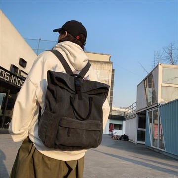 日韓工裝風男女情侶上課雙肩包
