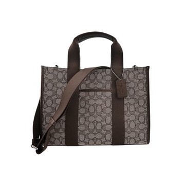 COACH 紅楓木色C LOGO PVC拼接紅橡木色皮革手提/斜背立體方包(大款)