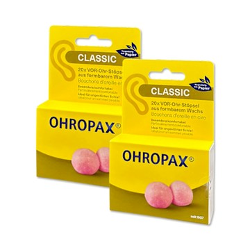(2盒20對超值組)德國OHROPAX安耳悠-Classic柔軟蠟質溫度塑型貼耳式隔音耳塞10對/黃盒(SNR 21dB降噪規格,CE歐盟認證,靜音舒適保護聽力,凡士林親膚耳塞)