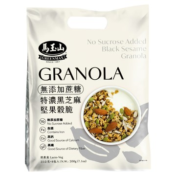 馬玉山 無添加蔗糖特濃黑芝麻堅果穀脆 8包入  200g  1袋