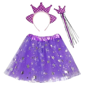 摩達客 COSPLAY派對變裝扮 兒童皇冠公主裙仙子裝三件組  紫色  1組