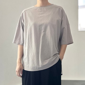 【接觸涼感】側邊開衩 寬鬆感短袖套頭衫 5色可選【灰色】2025年版重新設計