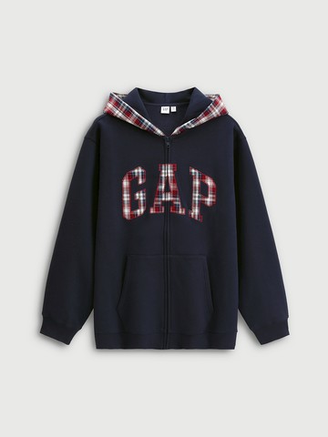 男裝 Logo刺繡刷毛連帽外套-海軍藍