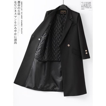 黑色風衣女秋冬季加厚2025年新款中長款小個子夾棉西裝大衣高級感