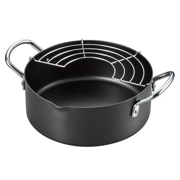 YOSHIKAWA 吉川 純鐵油炸鍋/小火鍋 20cm 附網  黑色  1個