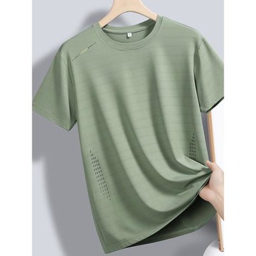 短袖T恤男士夏季薄款運動寬松冰絲體恤男圓領跑步半袖休閑上衣服