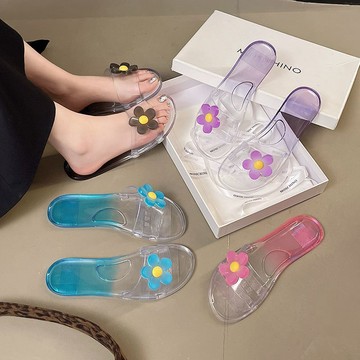 臺灣現/🎀涼拖鞋 拖鞋 拖鞋女拖鞋女新款夏季外出時尚百搭韓版ins網紅沙灘防水速幹水晶涼拖鞋