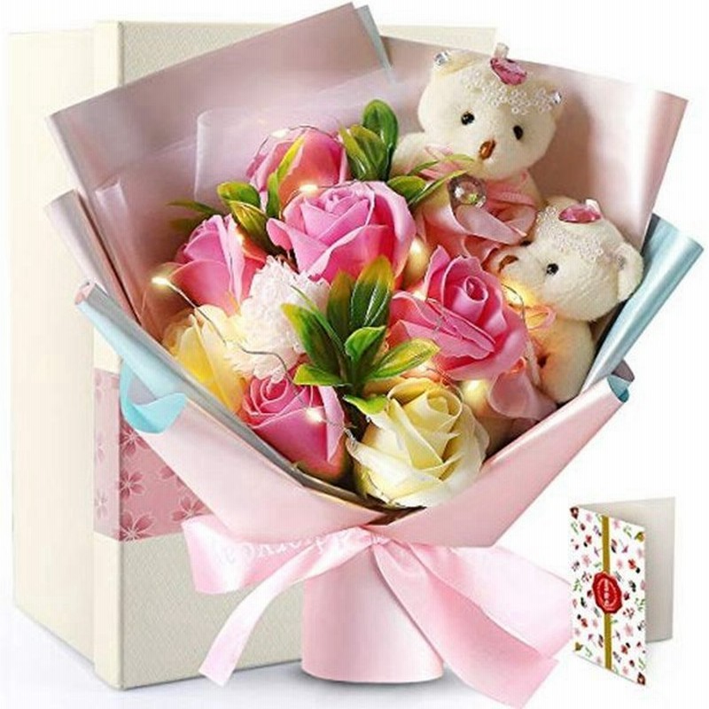 Rerxn Led ソープフラワー 花束 ブーケ くま束 プレゼント ぬいぐるみ花束 七夕造花 薇 クマ花束 バラ 造花 ブーケ 枯れない 通販 Lineポイント最大get Lineショッピング