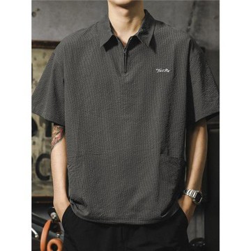 美式復古刺繡短袖襯衫男士夏季薄款冰絲速干t恤痞帥翻領polo衫潮