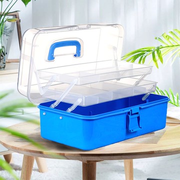 水粉顏料美術工具箱 大號三層塑料工具箱 透明實色塑料工具箱