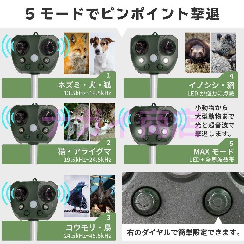 猫よけ 超音波 撃退器 2個セットソーラー充電式 USB充電可 動物よけ 鳥よけ ソーラーアニマルブロッカー3 獣害対策 警報音 光 動体検知 防水 防鳥