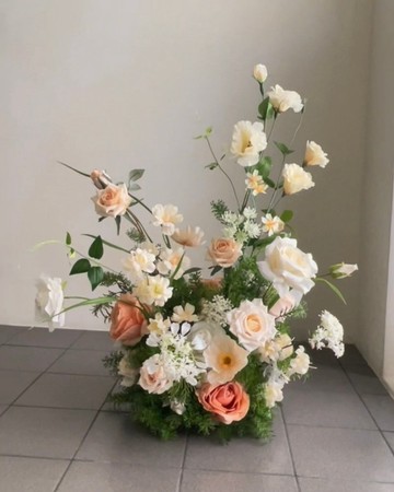 【人造花】白綠淡黃淺橘色自然風落地花租借