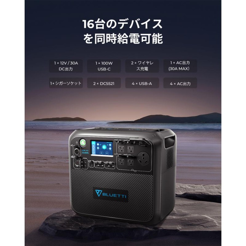 BLUETTI ポータブル電源 AC200MAX 2048Wh/2200W 大容量 蓄電池 家庭用 リン酸鉄 増設可能 防災グッズ 停電 バックアップ 電源 アウトドア キャンプ 車中泊 | LINEショッピング