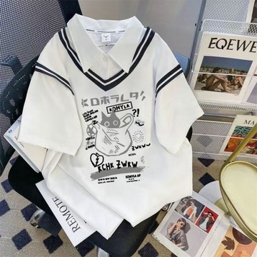 【Plump】115kg內可穿 大尺碼女裝 微胖穿搭 顯瘦 洋氣短袖 寬鬆 小眾 POLO衫 學院風上衣 假兩件上衣