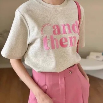 【NZN】韓版夏季寬鬆圓領字母刺繡純棉短袖t恤