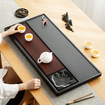 天然烏金石電木茶盤家用簡約功夫茶具排水石頭茶臺茶托盤茶海套裝