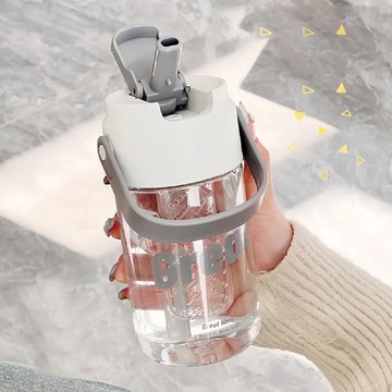 吸管隨手杯  800ML  PC+PP+矽膠圈  防漏設計  白灰色  1個