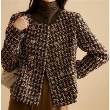 【巴黎精品】現貨+預購 頂級法式毛呢外套大衣OL西裝小香風外套寬鬆秋冬大碼休閒女裝-排扣羊毛粗花呢a1lk8