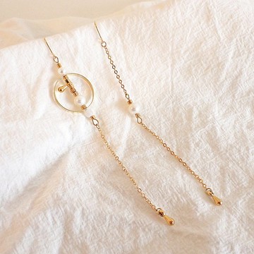 ::甜蜜邂逅系列:: 浪漫幾何直管貝殼珍珠不对称耳飾耳環