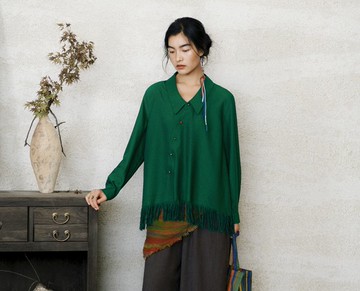 【漫步曠野琉璃】新中式復古藏風 斜襟流蘇上衣