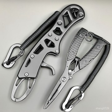 路亞釣魚鉗 釣魚鉗 脫鈎鉗 多功能路亞鉗 摘鉤鉗 剪線鉗 【店鋪熱銷】新款格子紋不銹鋼路亞鉗控魚器開環綁綫摘鈎戶外釣魚專
